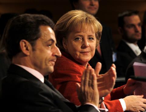 Dr. Angela Merkel, Germany's Chancellor in conversation with Nicolas Sarkozy France's President
