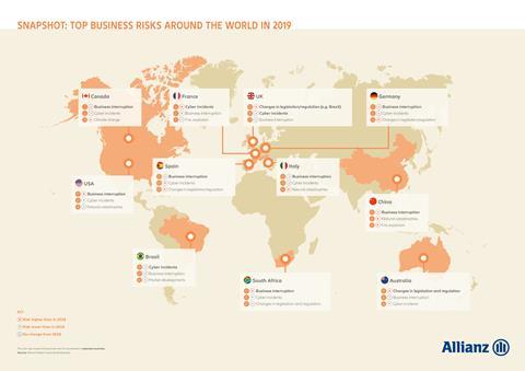 Allianz Risk Barometer 2019 Snapshot Risks Around The World Map (002)
