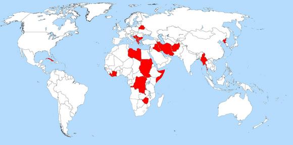 World Map: Sanctioned countries in red