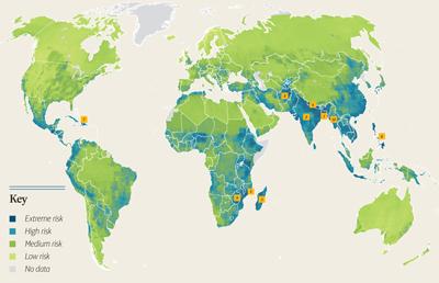 Countries at risk of adverse climate change effects